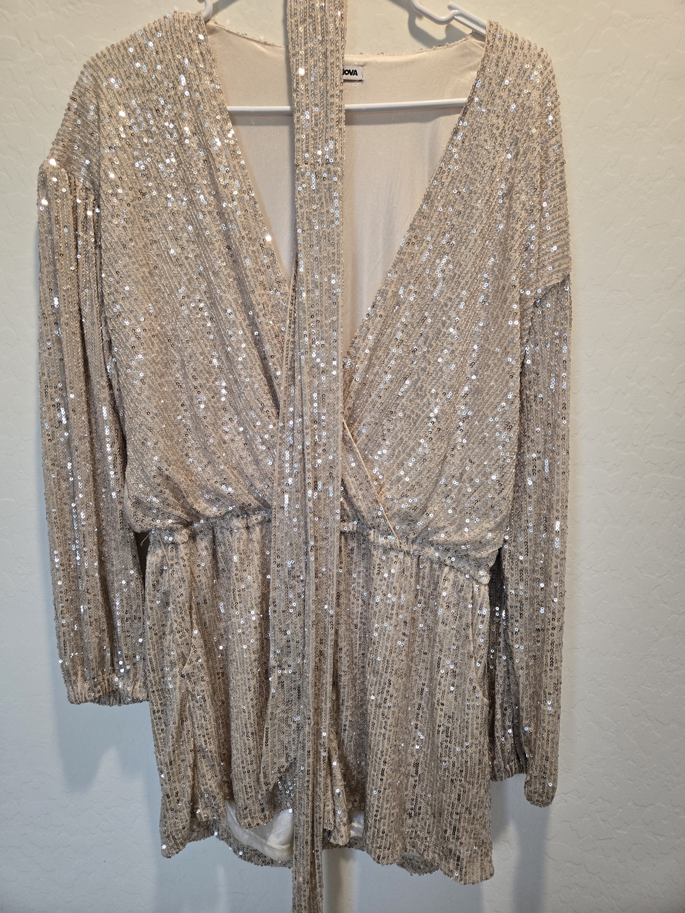 Fashion Nova Gold Sequin Wrap Romper